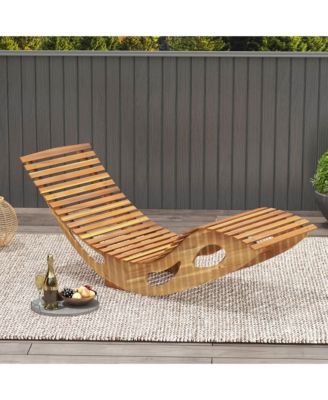 2PCS Outdoor Chaise Lounge w/ High Back Slatted Seat Stopper Outside Wood Rocker