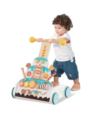 Toddler Wooden Walker with Adjustable Heights and Smooth Wheels-White
