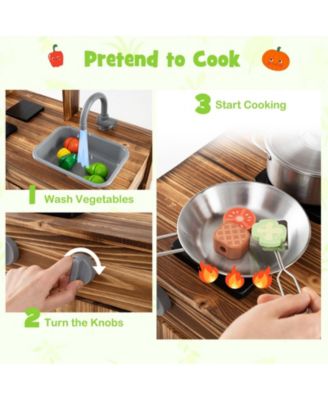 Mud Kitchen Fir Wood Play Kitchen with 4 Panting Pots Faucet Removable Sink