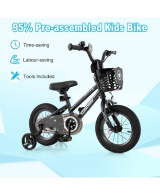 Kids Bike with Basket and Training Wheels for Children Aged 3-5 Years Old