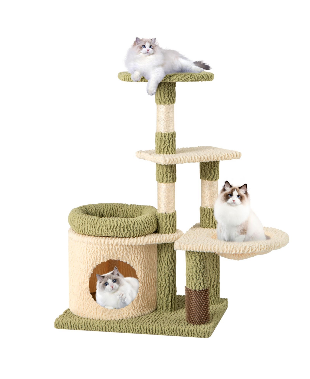 Tall Multi-Level Aesthetic Kitten Tower with Condo and Bed - Green