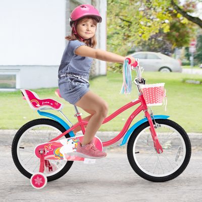 Kids Girls Bike with Doll Seat and Training Wheels for Easy Riding