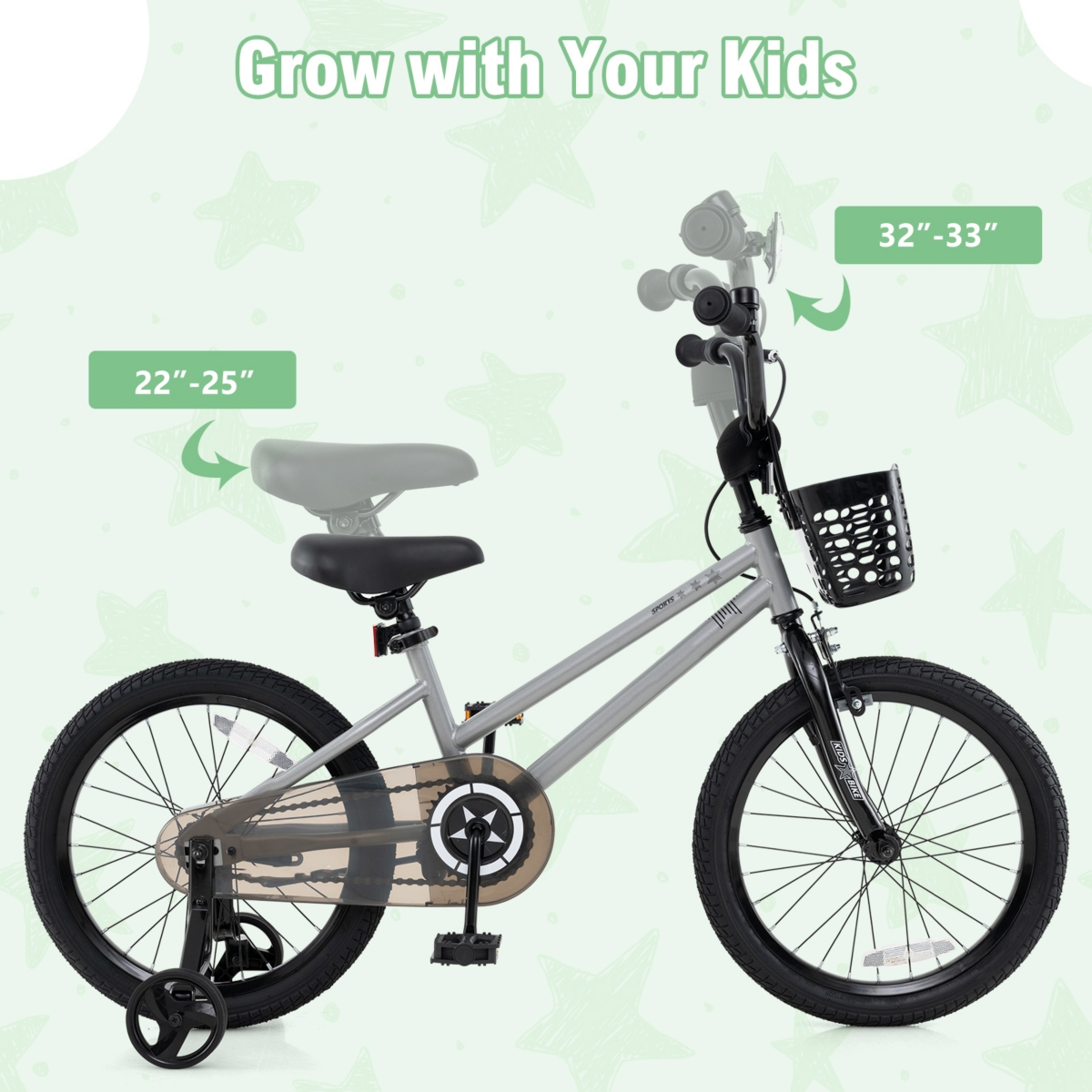 Kids Bike with Adjustable Seat and Transparent Chain Cover