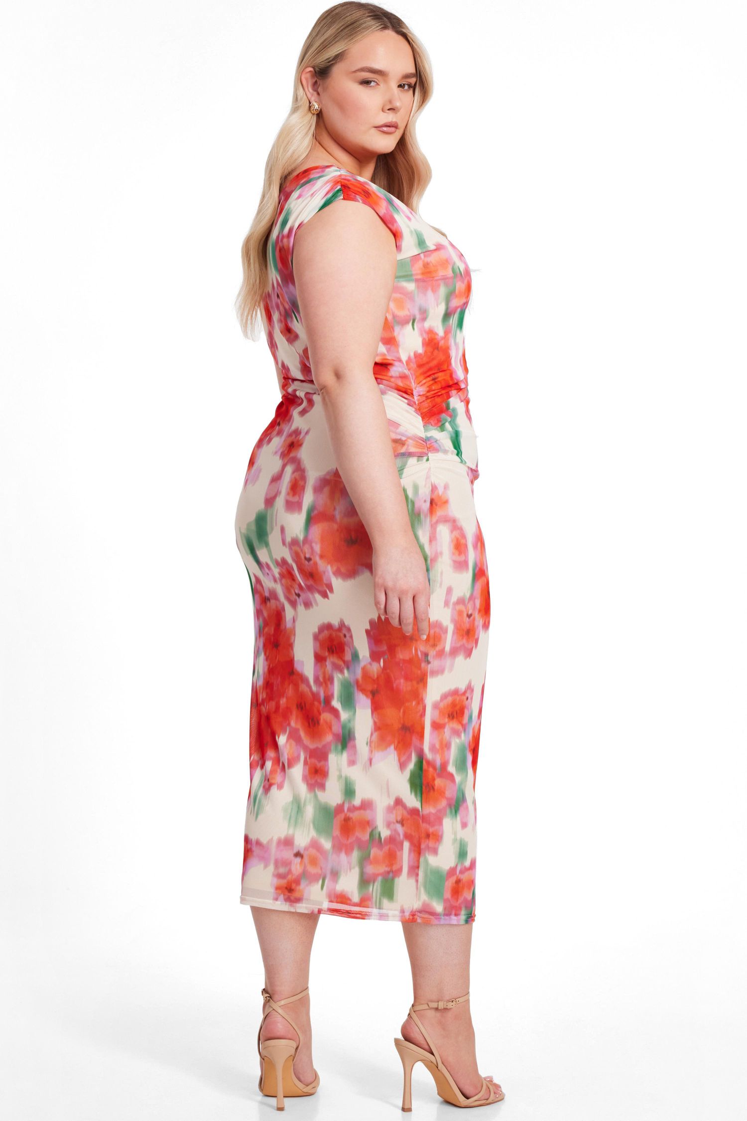 Women's Mesh Ruched Midaxi Dress