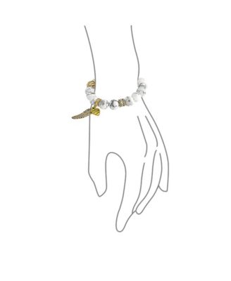 Spiritual Feather Charm Stretch Bracelet with Heart and Angel Wing Beads