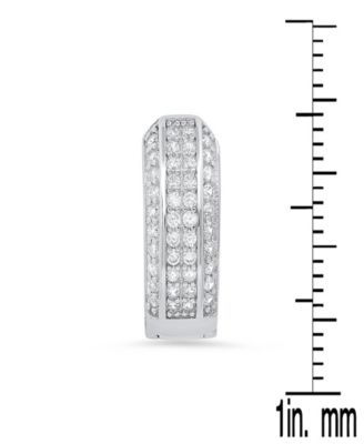 Women's Sterling Silver and Multi-Row Simulated Diamonds Hoop Huggie Earrings