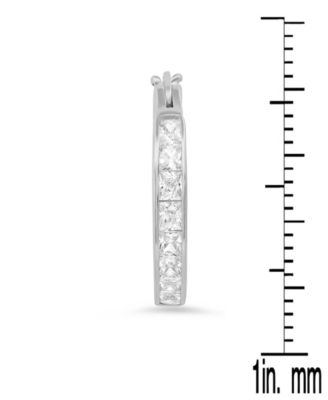 Women's Plated Sterling Silver and Simulated Square Diamonds Round Hoop Earrings