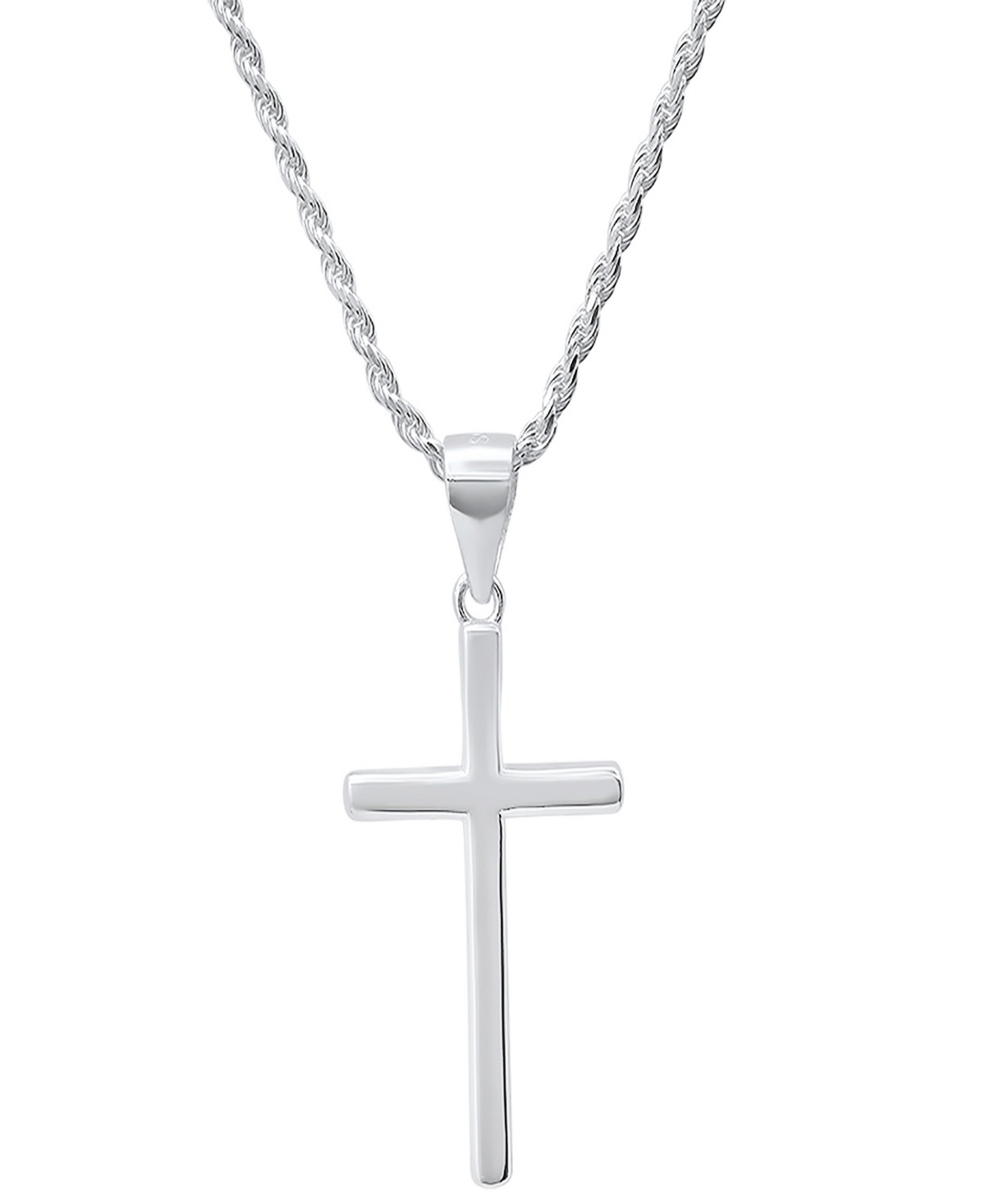 Men's Sterling Silver Rope Chain and Cross Pendant Necklace - Silver