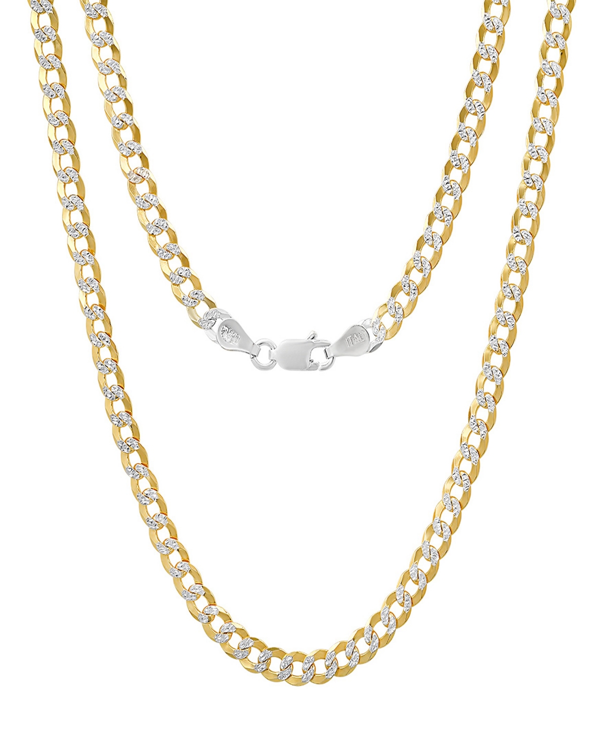 Unisex Sterling Silver and 18K Gold Plated Diamond Cut Curb Link Necklace - Two Tone