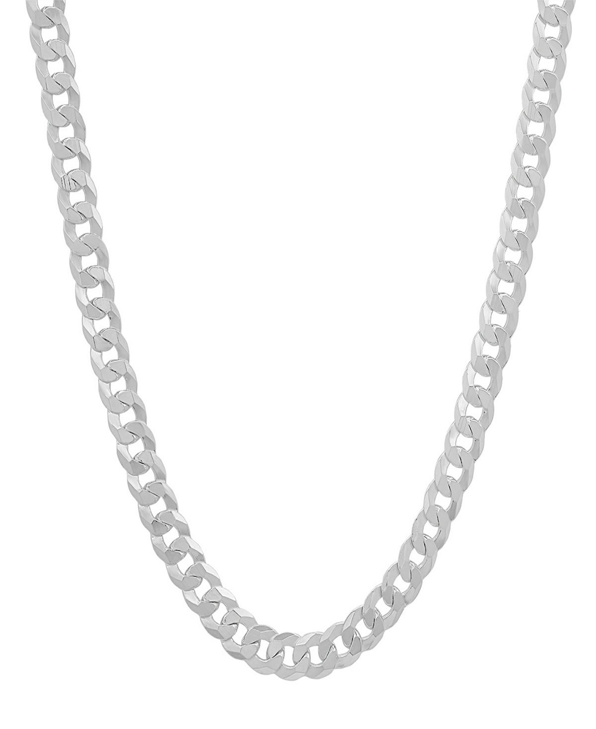Unisex Sterling Silver Diamond Cut Curb Link Chain Necklace - Silver