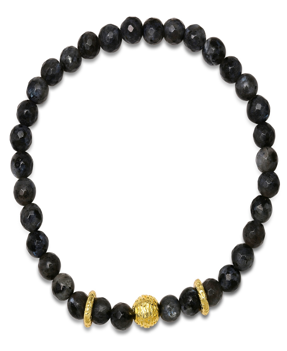 Steeltime Men's 14k Gold Plated Sterling Silver And Gray Agate Beaded Stretch Bracelet