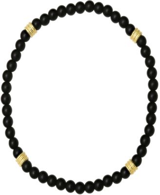 Men’s 14K Gold Plated Sterling Silver and Black Lava Beaded Stretch Bracelet