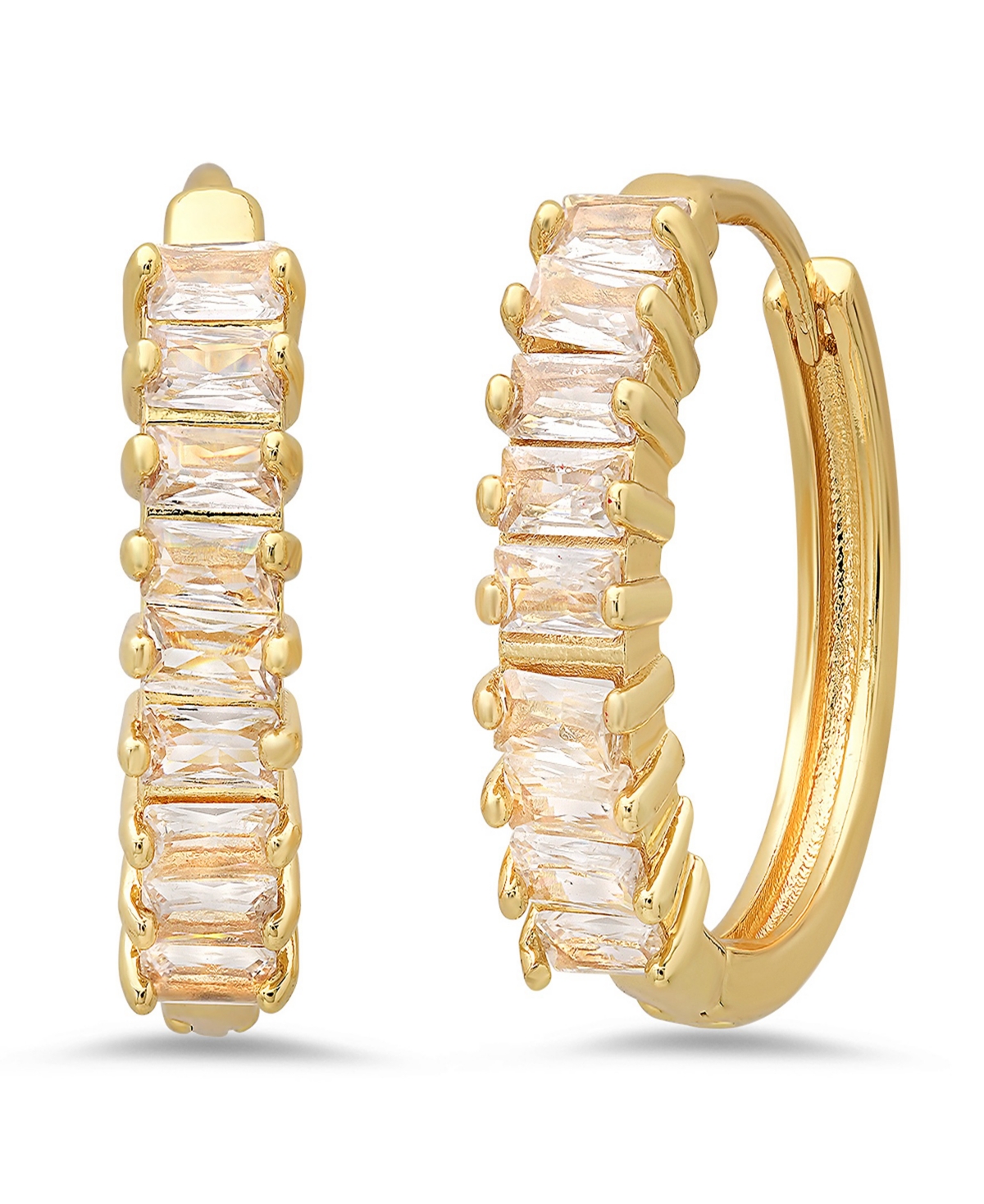 Women's 18K Gold Plated Brass Simulated Diamonds Huggie Earrings - Gold