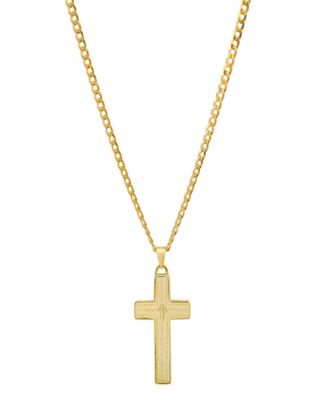 Unisex 14K Gold Plated Sterling Silver Cuban Super Flat Chain and Lord's Prayer Cross Pendant Bracelet			