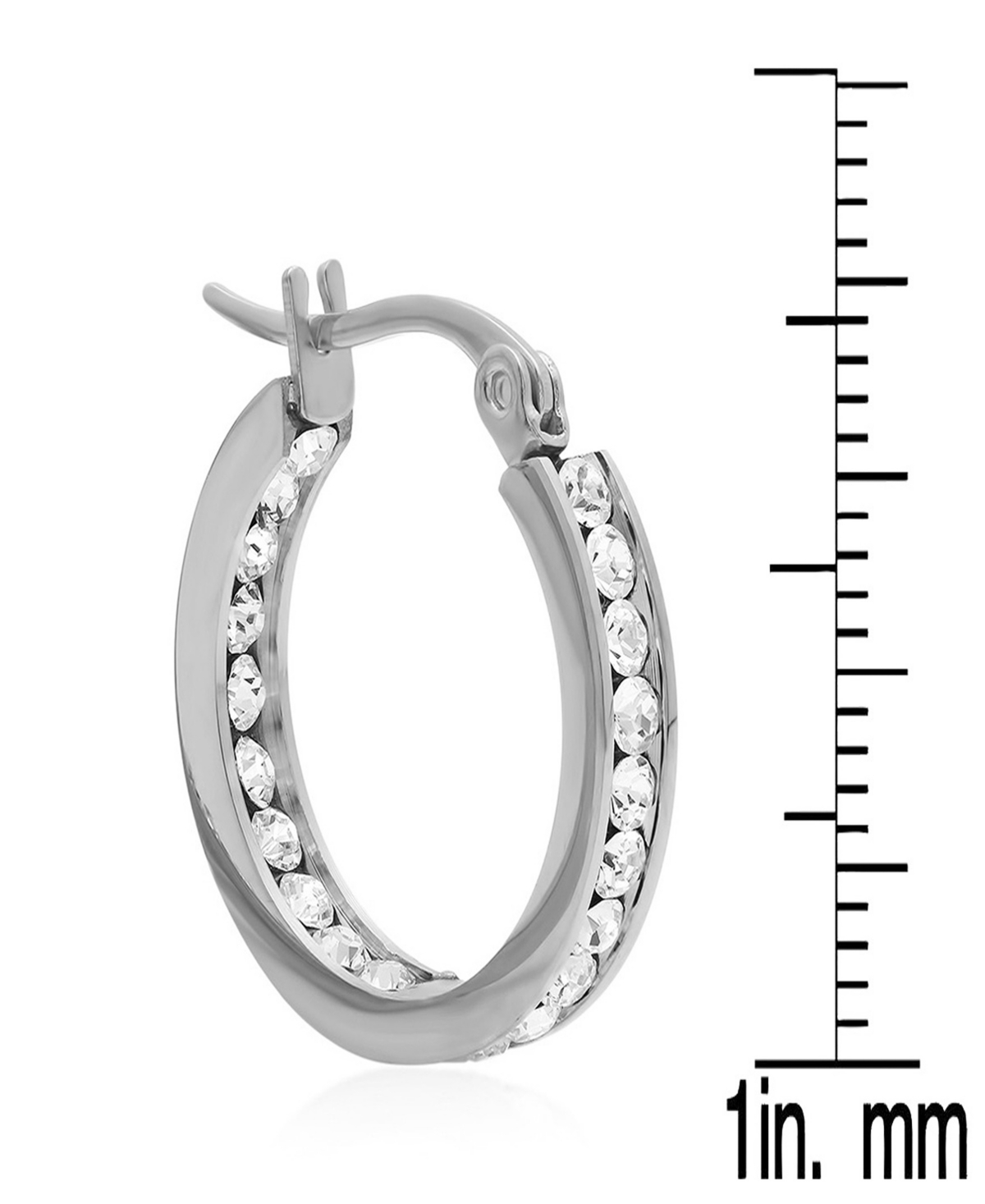 Steeltime Women's Stainless-steel Hoop Earrings Adorned With Swarovski Crystals