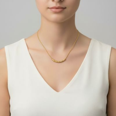 Women's 14K Gold Plated Rectangular Beaded Chain Necklace