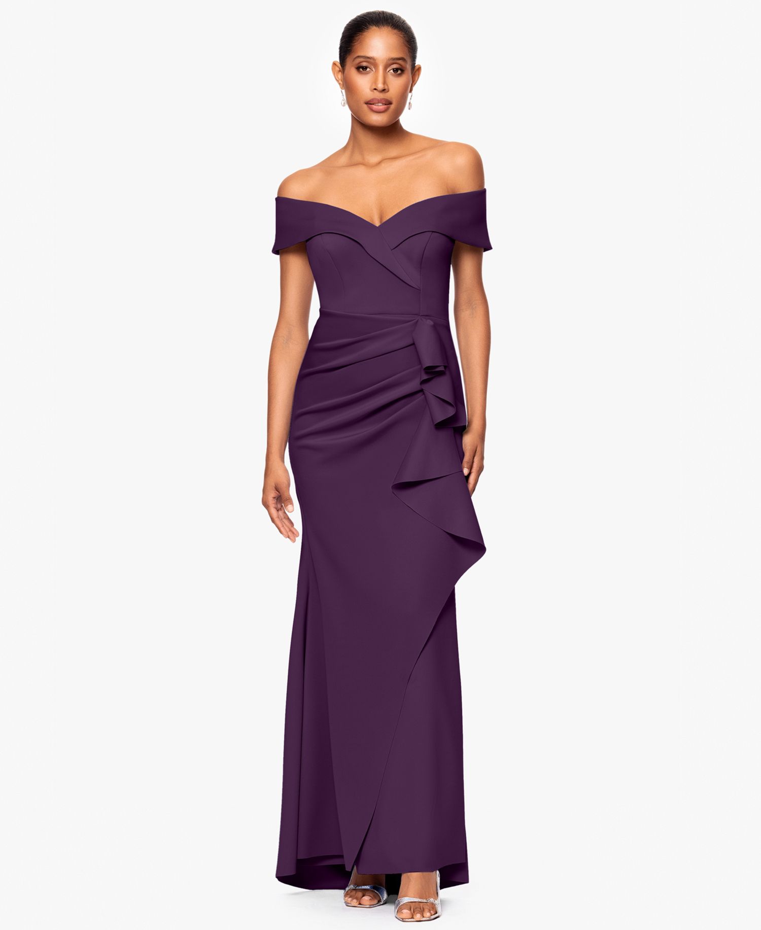 Women's Scuba Off-The-Shoulder Gown