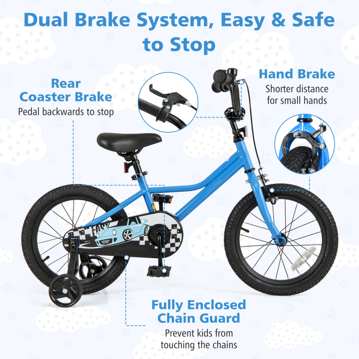 Kids Bike with Removable Training Wheels Adjustable for Growing Riders