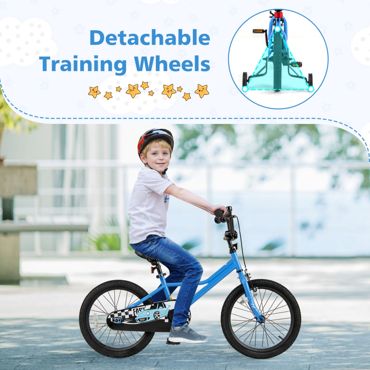 Kids Bike with Removable Training Wheels Adjustable for Growing Riders