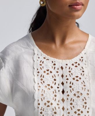 Women's Boxy Top with Embroidered Lace Detail
