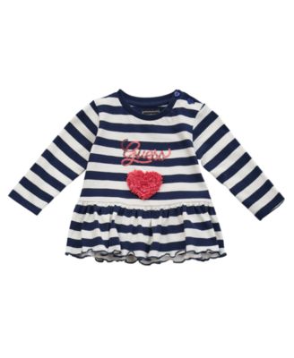 Baby Girls 2-Piece Long Sleeve Yarn Dye Stripe T-Shirt and Knit Denim Pants Set