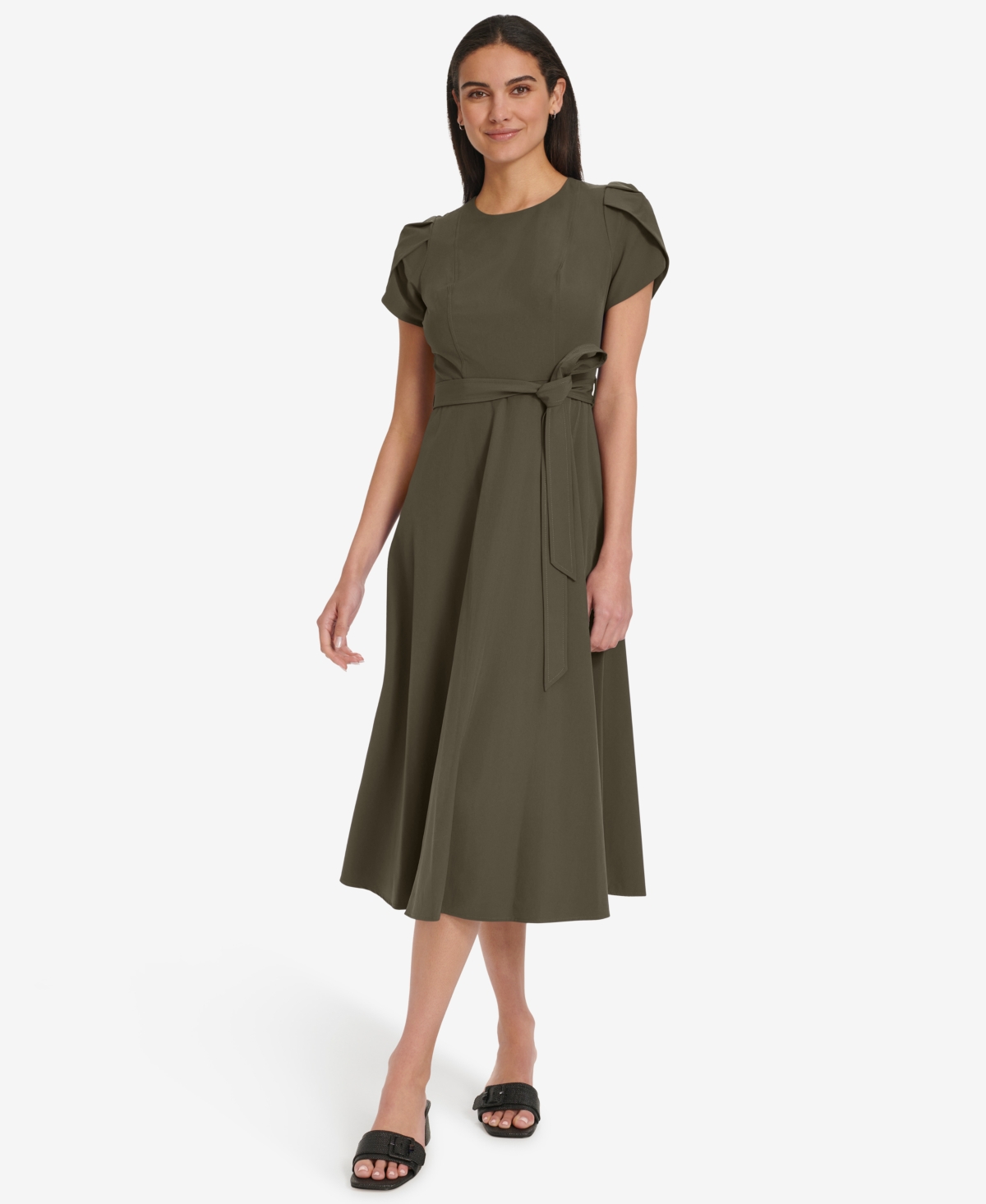 Calvin Klein Petal Cap Sleeve A-line Dress In Green