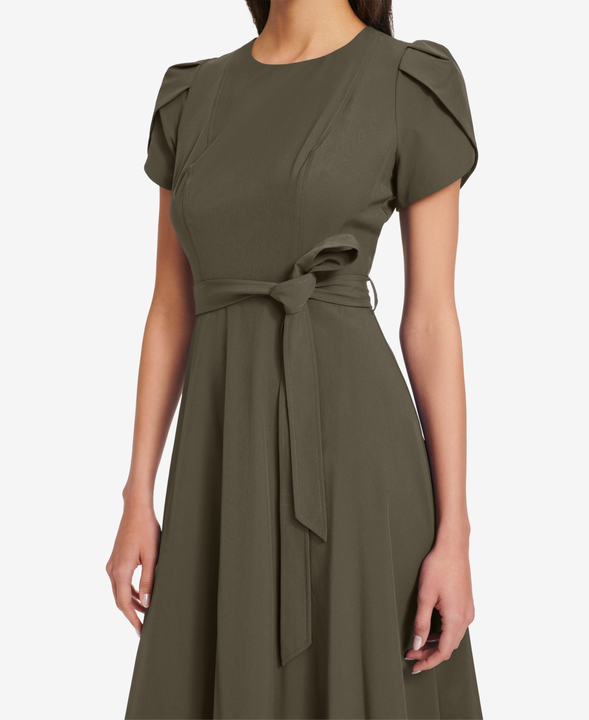 Calvin Klein Petal Cap Sleeve A-line Dress In Green