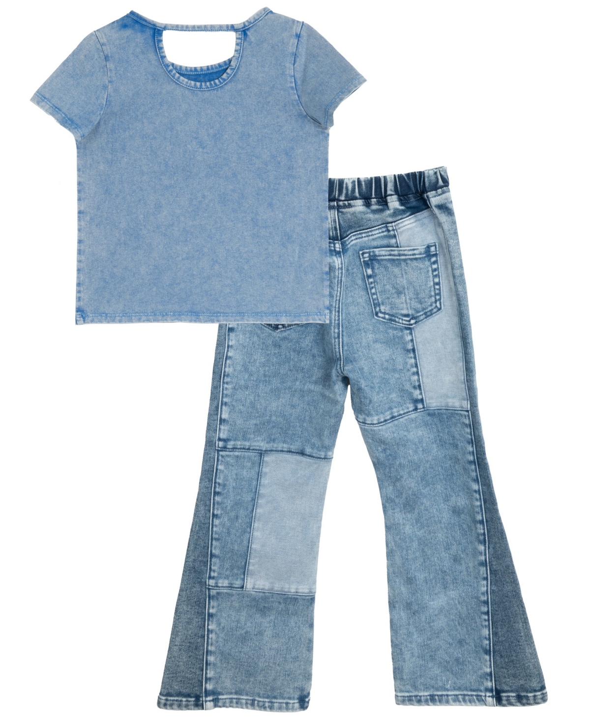 Rare Editions Little Girls 2-piece Abcd Graphic T-shirt And Patchwork Pants Set In Blue