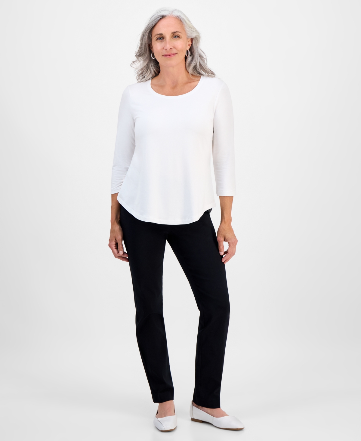 Jm Collection Petite Scoop-neck Tunic Top, Exclusively At Macy's In White