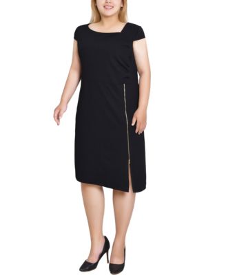 Plus Size Cap Sleeve Exposed Zipper Dress
