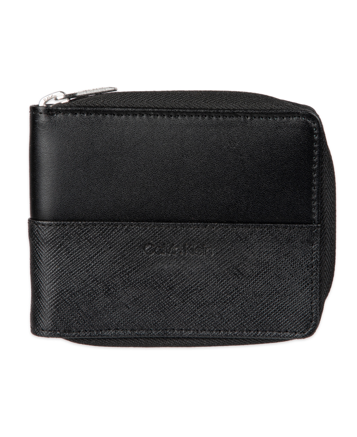 Calvin Klein Men's Rfid Overlapping Saffiano Zip Around Wallet In Black