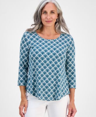 JM Collection - Petite Lisa Geo-Print Scoop-Neck Top
