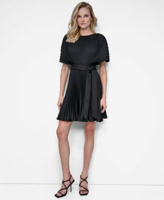 新作セール DKNY ワンピース 美ライン Sequin Fit Flare Dress DKNY by Donna Karan Stretch Crew Neck Short Ruched Sleeve