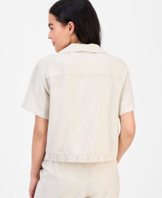 Petite Linen-Blend Camp Shirt, Exclusively at Macy's