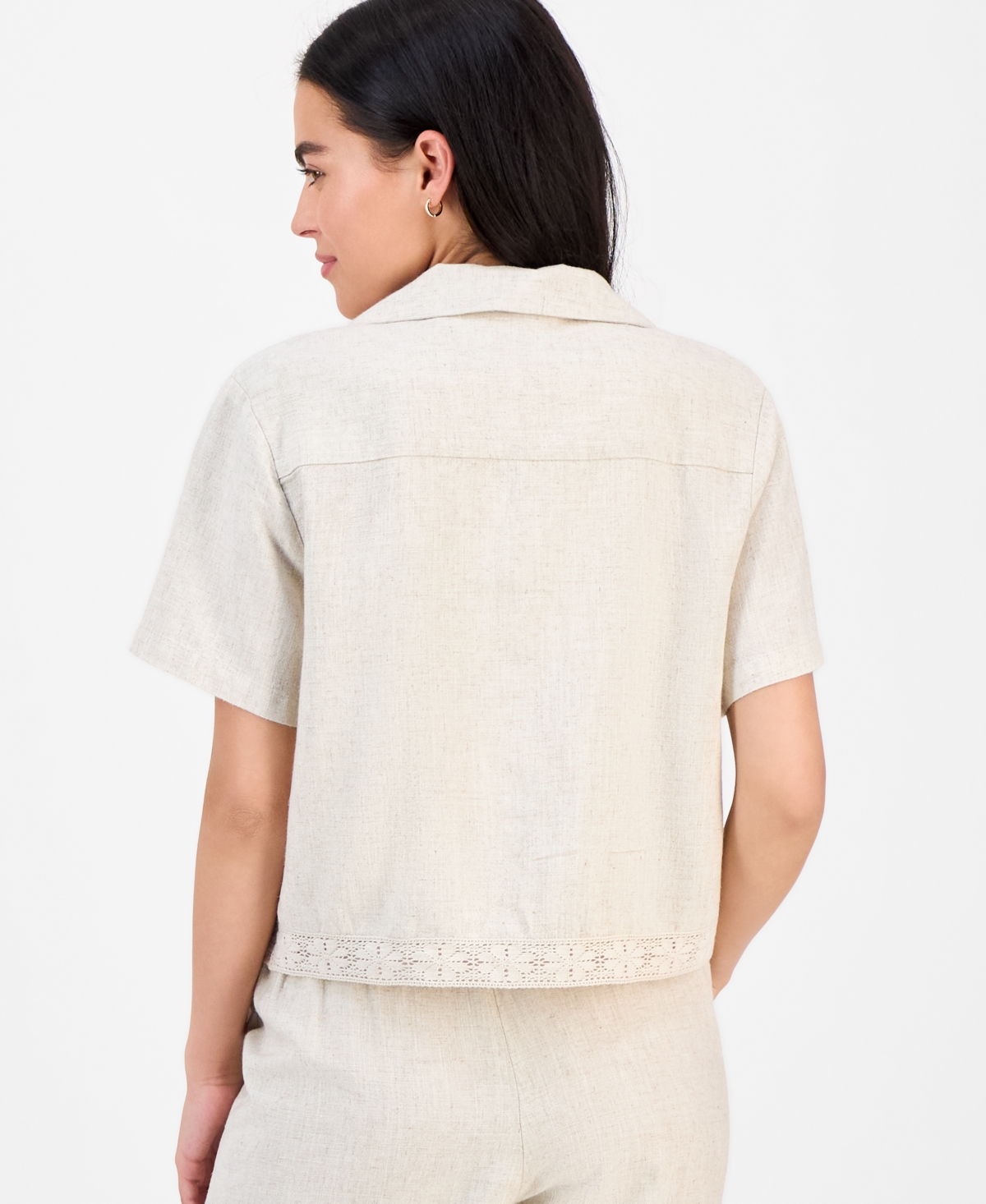 And Now This Petite Linen-blend Camp Shirt, Exclusively At Macy's In Neutral