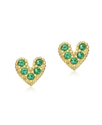 Kids 14K Gold Plated with Colored Cubic Zirconia Accents Heart Stud Earrigns