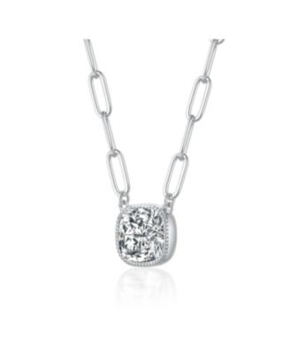 Square Bezel Set Clear Cubic Zirconia Solitaire Necklace