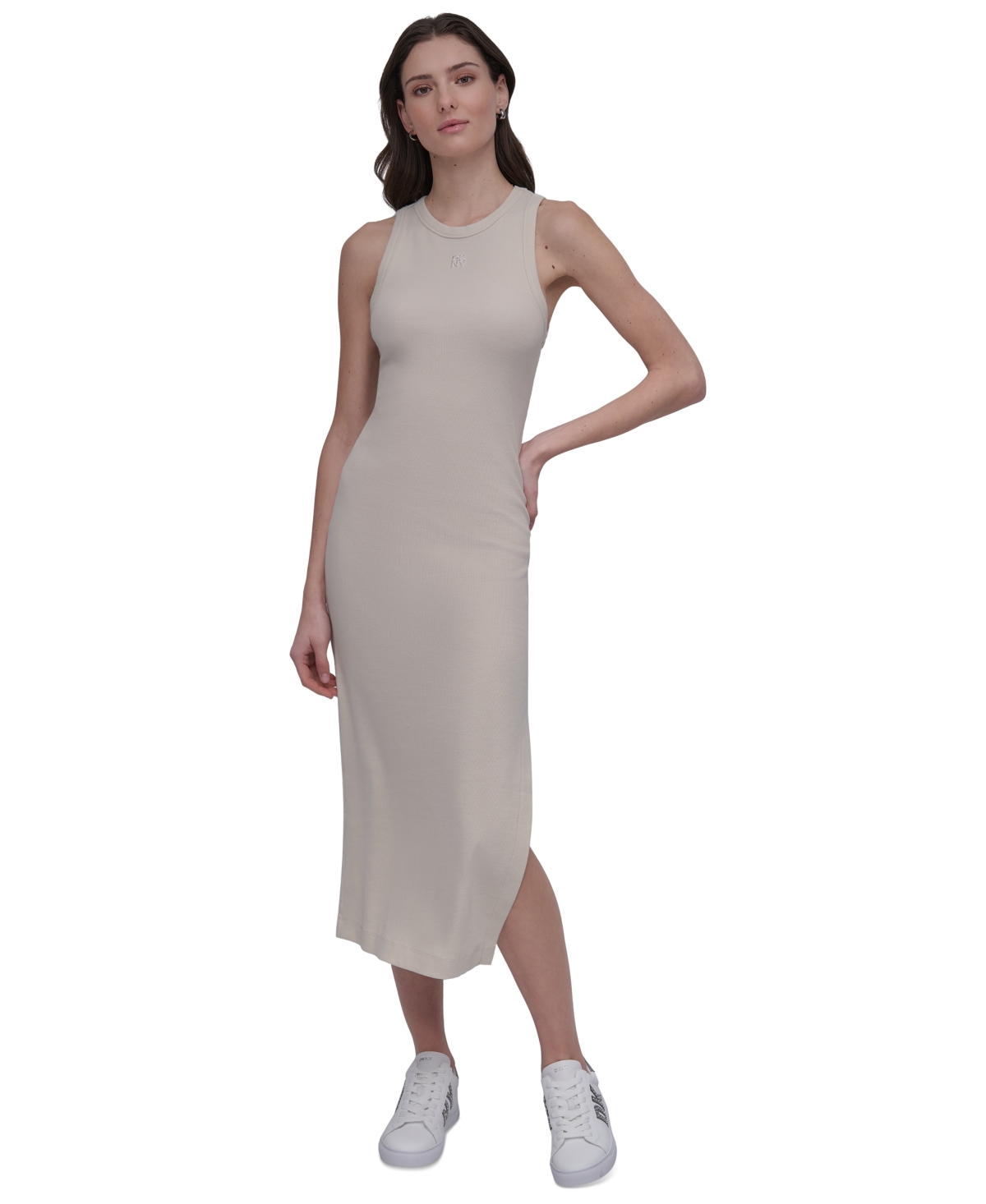 Dkny Jeans Women's Side-slit Tank Midi Dress In Neutral