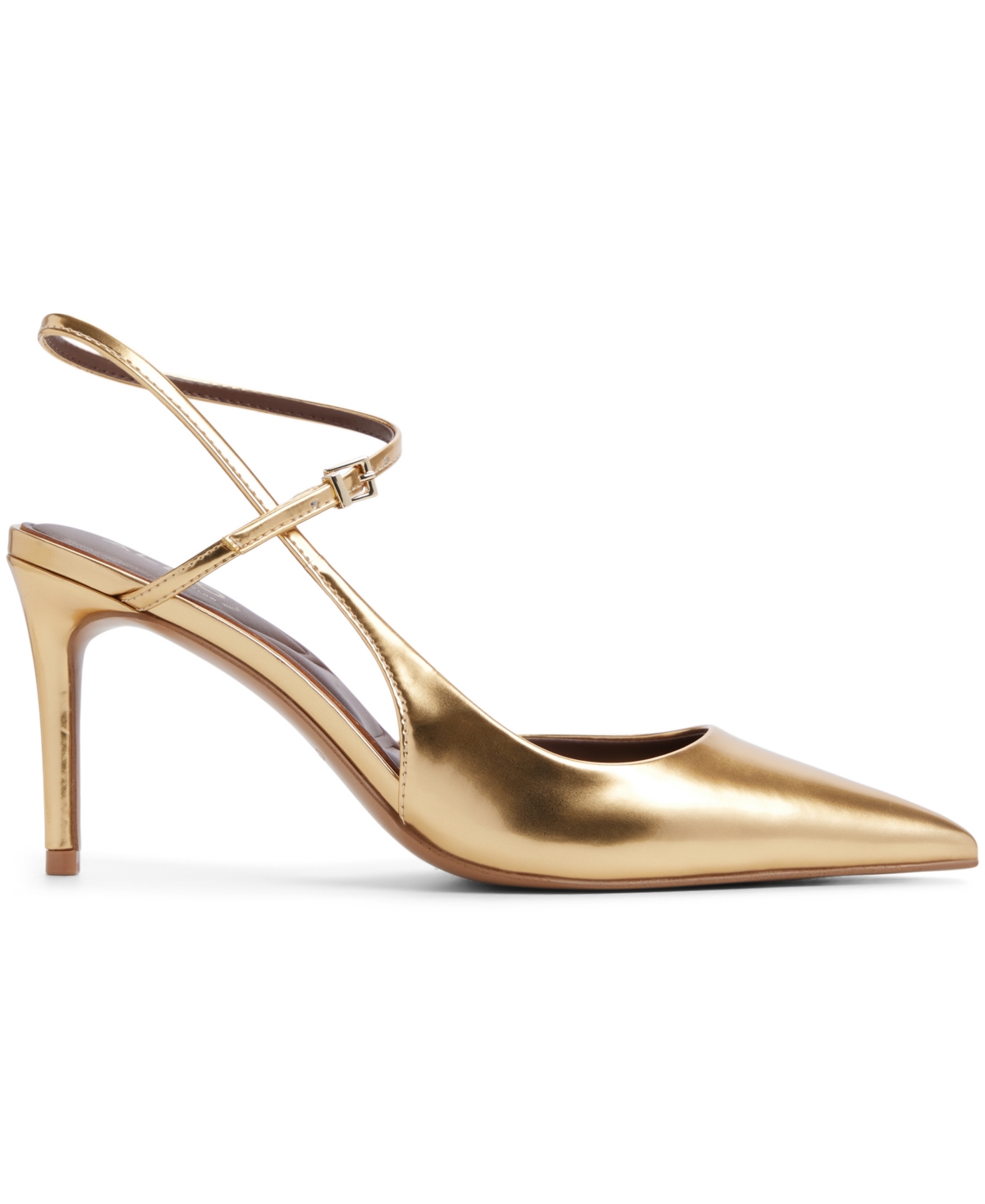 Aldo Kymmberly Ankle Strap Pointed Toe Pump In Gold