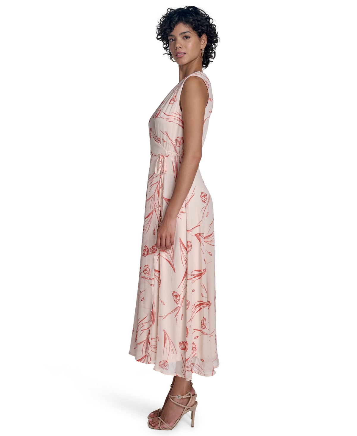 Calvin Klein Women's Sleeveless Chiffon Wrap A-line Dress In Pink
