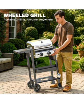  2-Burner Propane Gas Grill with Folding Side Tables,Stainless Steel 16,000 BTU BBQ Grill,Outdoor Grill for Barbecue,Patio,Camping
