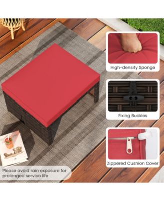 Multipurpose Outdoor 2 Pieces Patio PE Rattan Ottomans Footstool