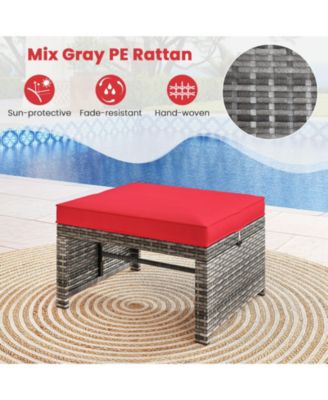 2 Pieces Patio PE Rattan Ottomans with Soft Zippered Cushions for Deck