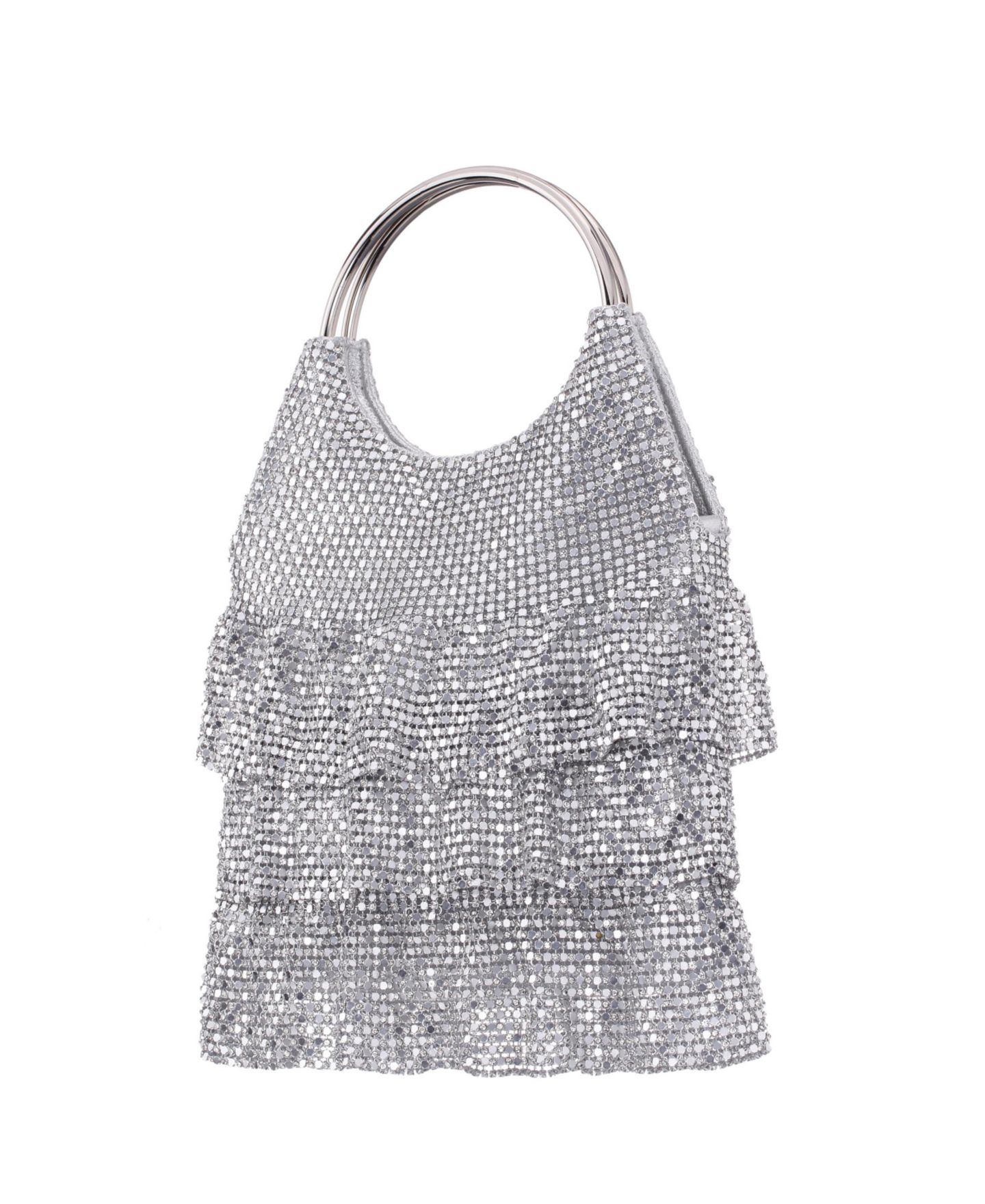 Женская сумка Nina 3-Tiered Crystal Mesh Ruffle Pouch, цвет: Серебряный — фото 2