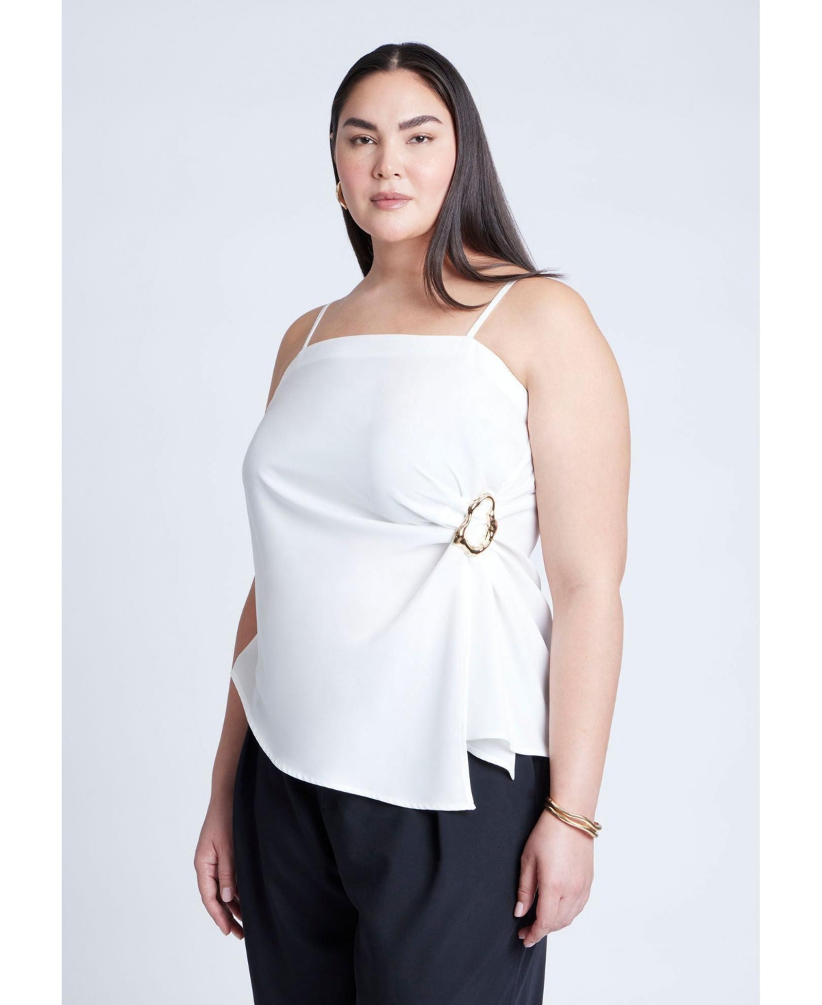 Plus Size Asym Top With Hardware Detail - Jet stream