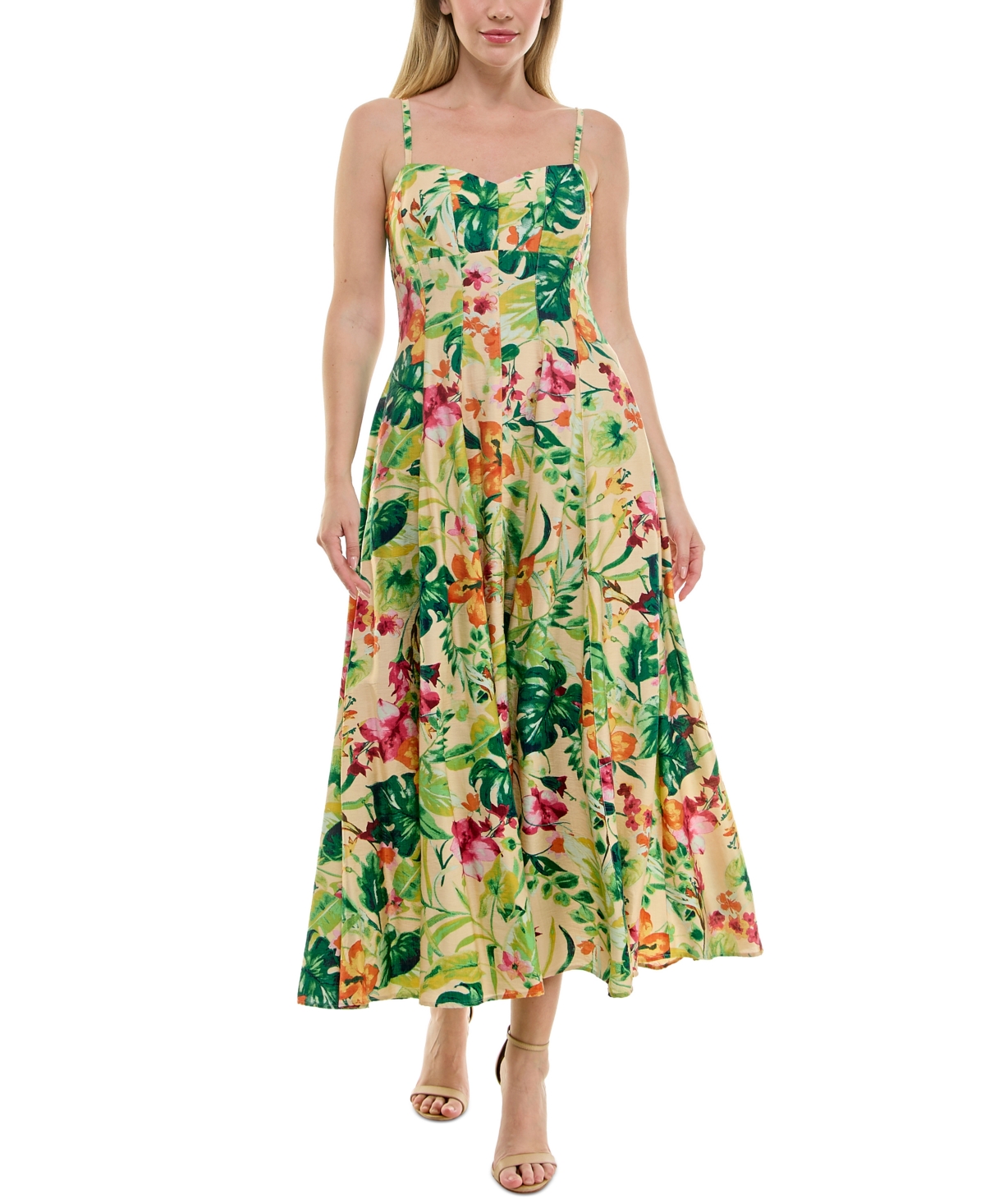 Women's Printed Sweetheart Fit & Flare Dress - Oat Garden