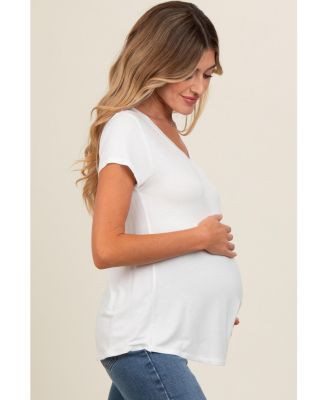 Maternity Black Basic V-Neck Short Sleeve Top