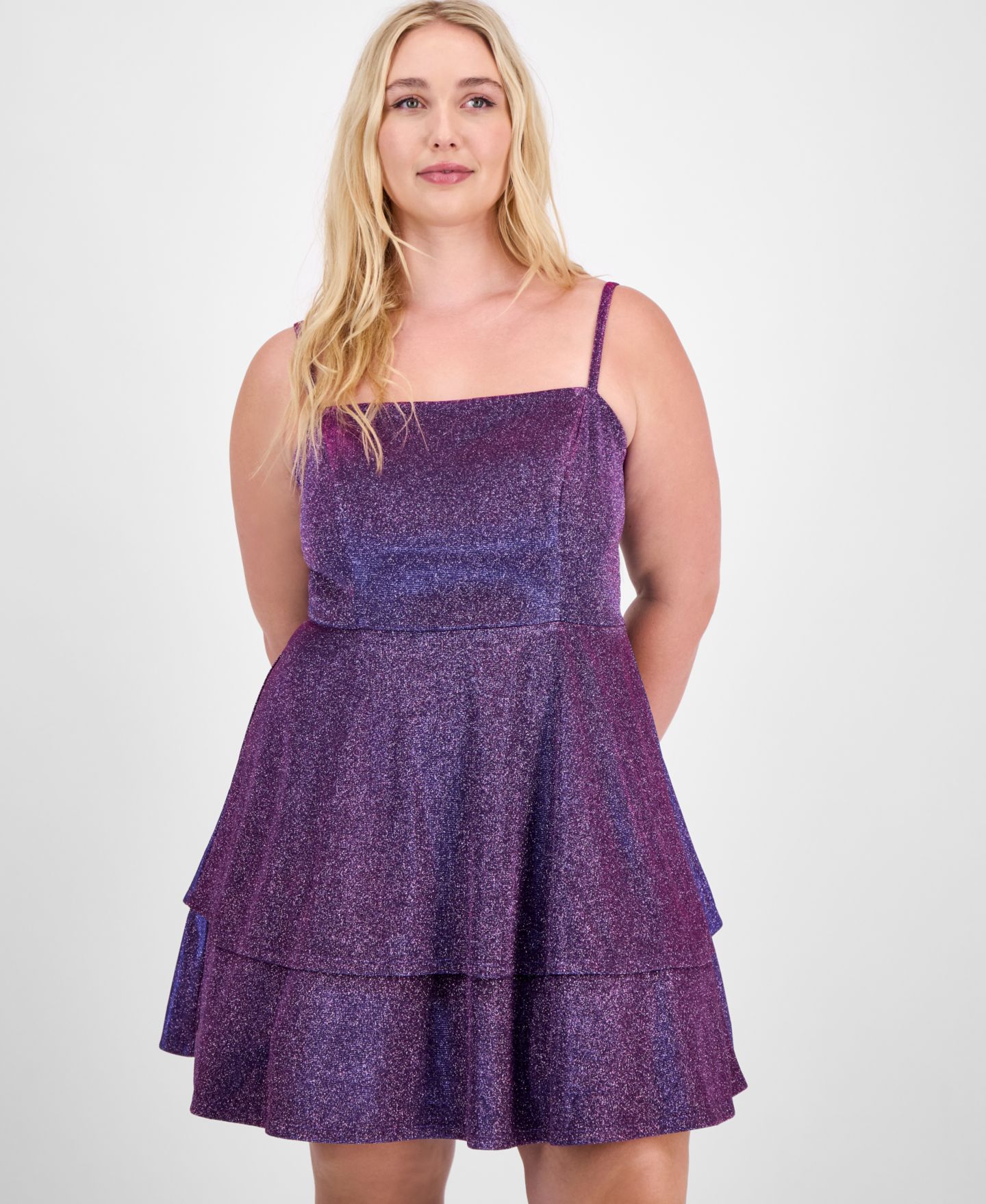 Женское платье City Studios Trendy Plus Size Fit & Flare Glitter, цвет: Виноградный — фото 3