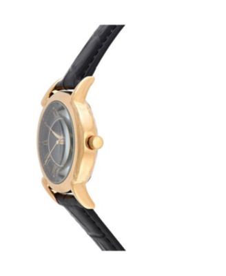 Men's 40mm Vintage Black Dial Sun Moon Black Leather Strap Watch