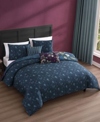 Vibrant Flora Bedding 100% Cotton Sateen 5 Piece Queen Size Reversible Comforter Set